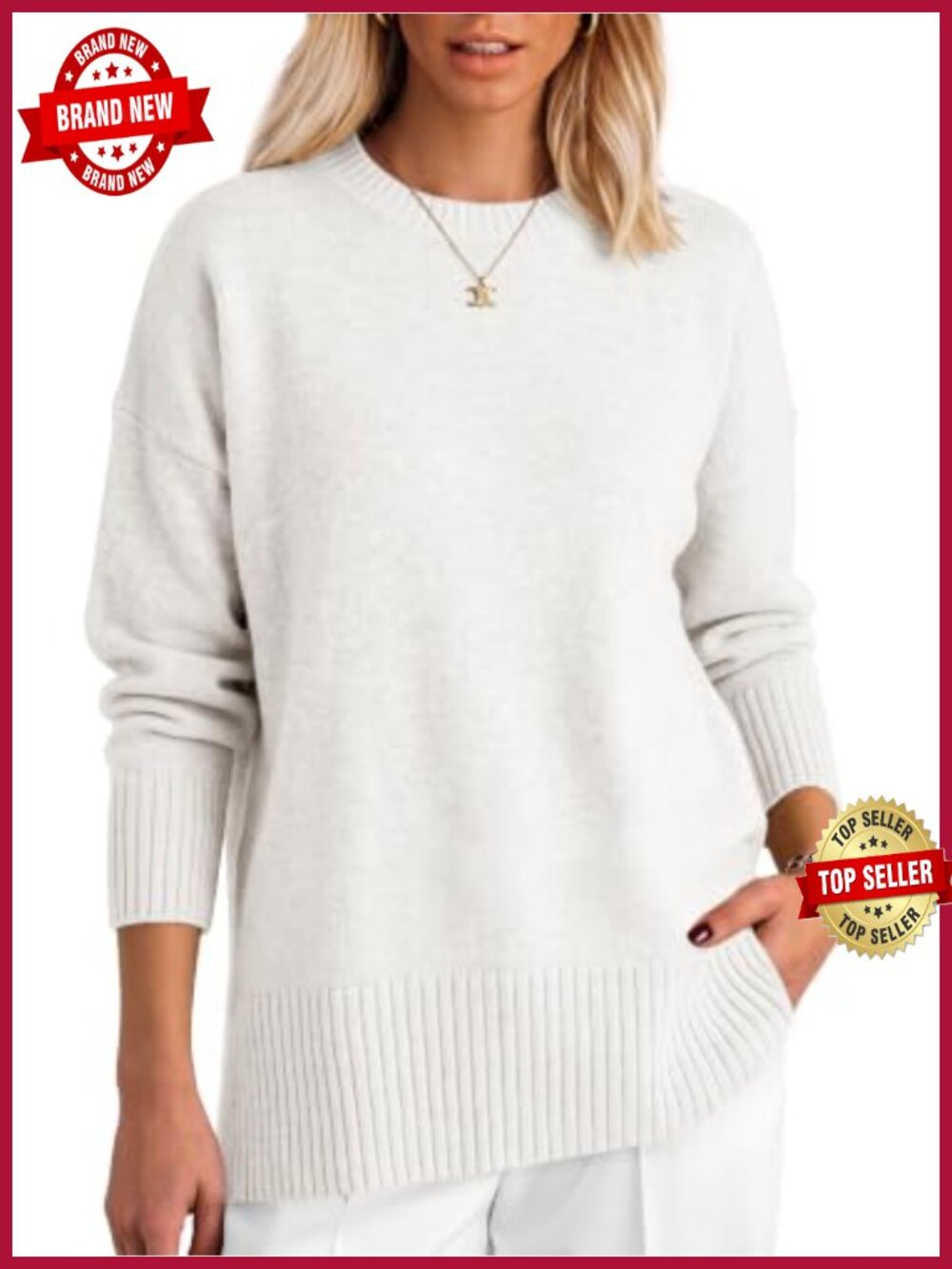 Oversized Batwing Sweater Crew Neck Pullover Loose Knit Tunic Fall Winter